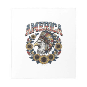 Patriotischer Adler Amerika Sonnenblume Vintage Notizblock