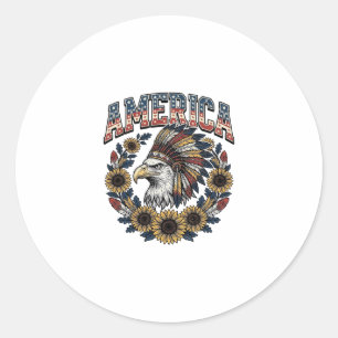 Patriotischer Adler Amerika Sonnenblume Vintage Runder Aufkleber