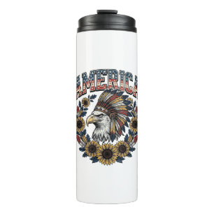 Patriotischer Adler Amerika Sonnenblume Vintage Thermosbecher