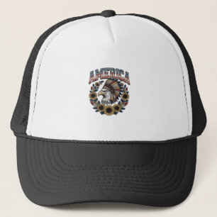 Patriotischer Adler Amerika Sonnenblume Vintage Truckerkappe