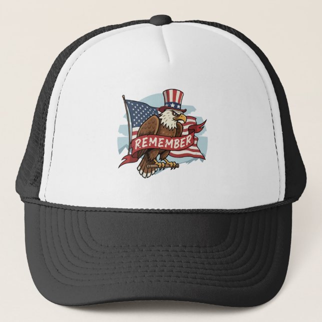 Patriotischer Adler "Erinnere dich" Amerikanisches Truckerkappe (Vorderseite)