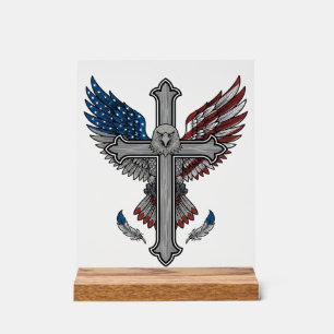Patriotischer Adler Kreuz Vintage Gravur Vektor De Acrylschild