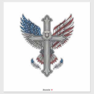 Patriotischer Adler Kreuz Vintage Gravur Vektor De Aufkleber