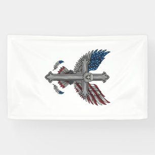 Patriotischer Adler Kreuz Vintage Gravur Vektor De Banner