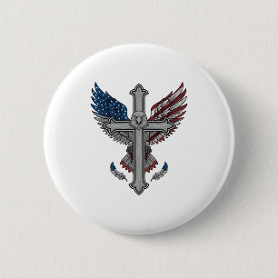 Patriotischer Adler Kreuz Vintage Gravur Vektor De Button