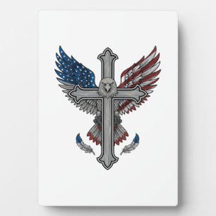 Patriotischer Adler Kreuz Vintage Gravur Vektor De Fotoplatte
