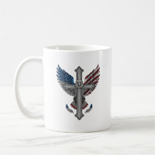 Patriotischer Adler Kreuz Vintage Gravur Vektor De Kaffeetasse