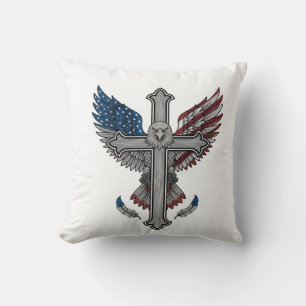 Patriotischer Adler Kreuz Vintage Gravur Vektor De Kissen
