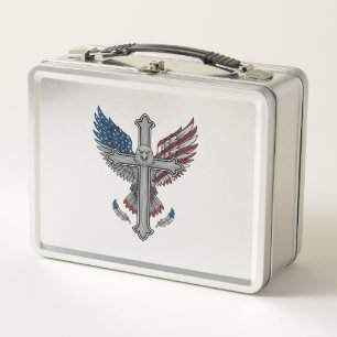 Patriotischer Adler Kreuz Vintage Gravur Vektor De Metall Brotdose