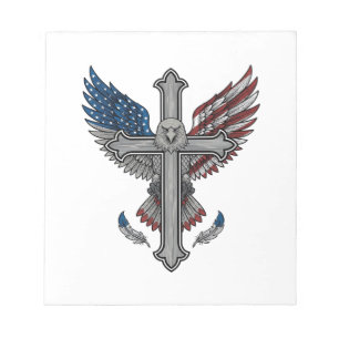 Patriotischer Adler Kreuz Vintage Gravur Vektor De Notizblock