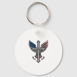 Patriotischer Adler Kreuz Vintage Gravur Vektor De Schlüsselanhänger