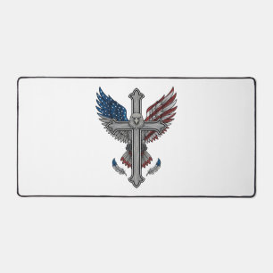 Patriotischer Adler Kreuz Vintage Gravur Vektor De Schreibtischunterlage