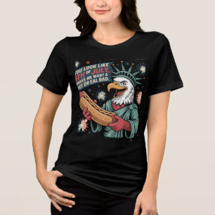 Patriotischer Adler mit Hot Dog Funny Art Tri-Blend Shirt