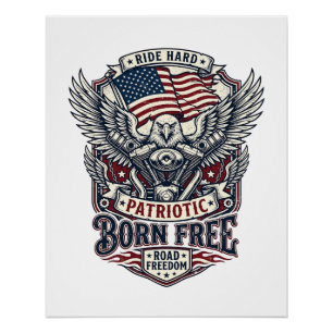 Patriotischer Adler Motorradfahrer Straßenfreiheit Poster