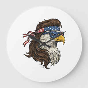 Patriotischer Adler-Mullet im Vintage-Stil Vektor  Große Wanduhr
