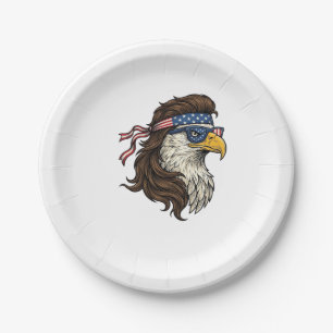 Patriotischer Adler-Mullet im Vintage-Stil Vektor  Pappteller