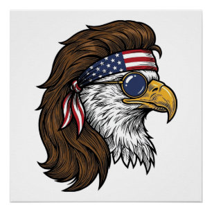 Patriotischer Adler-Mullet im Vintage-Stil Vektor  Poster