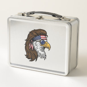 Patriotischer Adler-Mullet Vintage-Stichvektor De Metall Brotdose