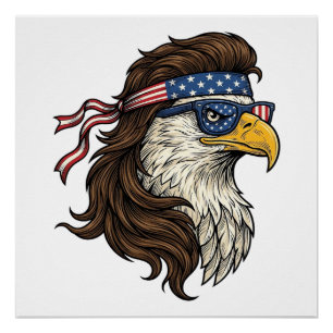 Patriotischer Adler-Mullet-Vintage-Stichvektor De Poster
