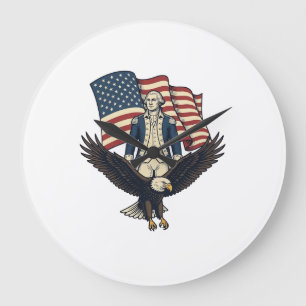 Patriotischer Adler und kolonialer General Vintage Große Wanduhr