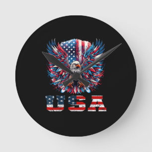 Patriotischer Adler USA-Flagge Runde Wanduhr