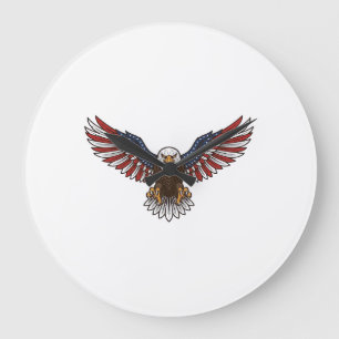 Patriotischer Adler Vintage-Stich Vektor-Design_1 Große Wanduhr
