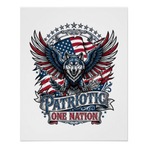 Patriotischer Adler Wolf Hybrid Tier Hybrid Patrio Poster