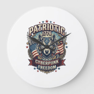Patriotischer Ai Freiheit Wolf Cyberpunk Zukunft F Große Wanduhr