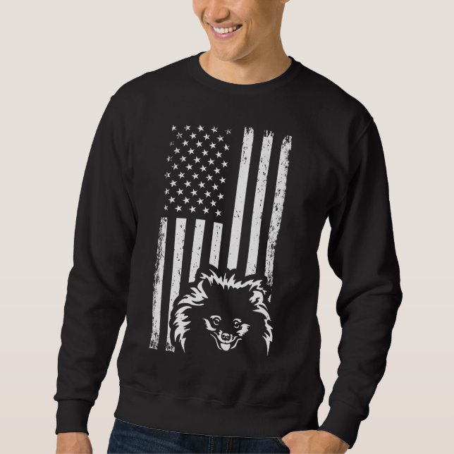 Patriotischer American Flag Teacup Spitz Sweatshirt (Vorderseite)