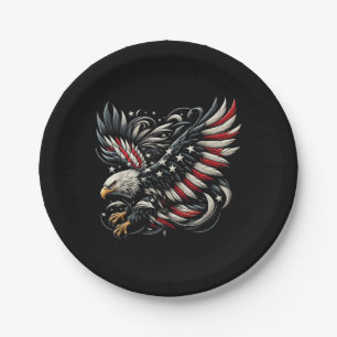 Patriotischer Amerikaner mit Adler und USA-Flagge Pappteller