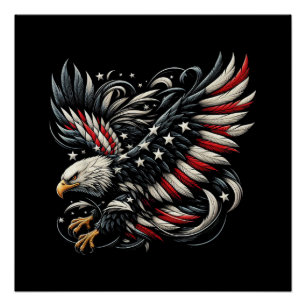 Patriotischer Amerikaner mit Adler und USA-Flagge Poster