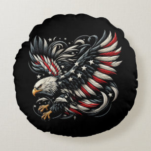 Patriotischer Amerikaner mit Adler und USA-Flagge Rundes Kissen