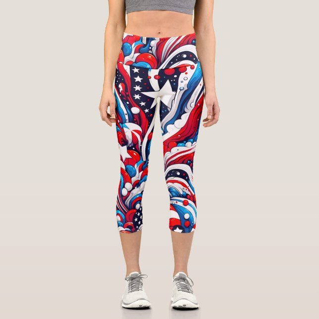 Patriotischer Amerikanische Unabhängigkeitstag Rot Capri Leggings (Vorderseite)