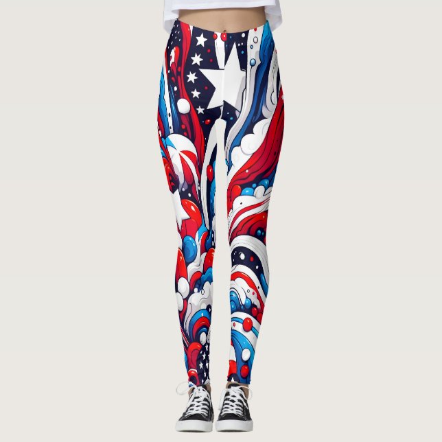 Patriotischer Amerikanische Unabhängigkeitstag Rot Leggings (Vorderseite)
