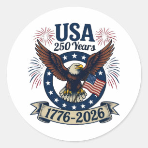 Patriotischer Amerikanischer Adler 250 Jahre 1776- Runder Aufkleber