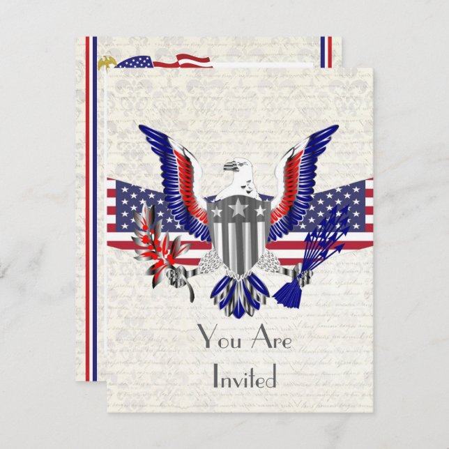 Patriotischer Amerikanischer Adler, Flagge und Sch Einladung (Vorne/Hinten)