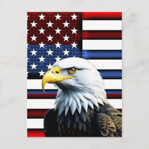 Patriotischer amerikanischer Adler und US-Flagge Postkarte