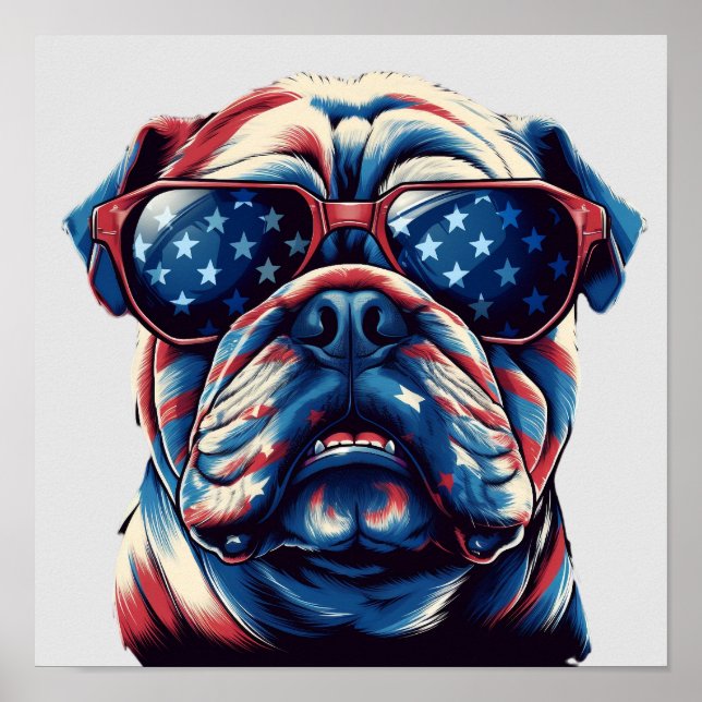 Patriotischer Amerikanischer Bulldogge Poster (Vorne)