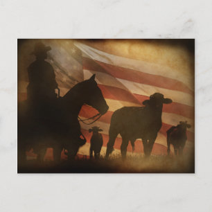 Patriotischer amerikanischer Cowboy und Western de Postkarte