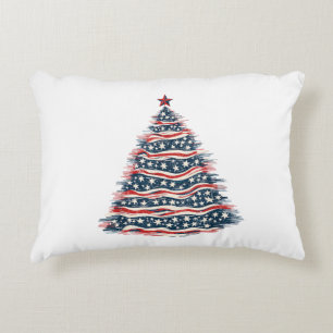 Patriotischer amerikanischer Flaggen-Weihnachtsbau Dekokissen