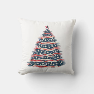 Patriotischer amerikanischer Flaggen-Weihnachtsbau Kissen