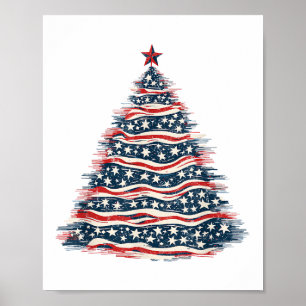 Patriotischer amerikanischer Flaggen-Weihnachtsbau Poster