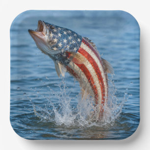 Patriotischer amerikanischer Flaggenfisch Pappteller