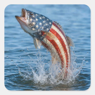 Patriotischer amerikanischer Flaggenfisch Quadratischer Aufkleber