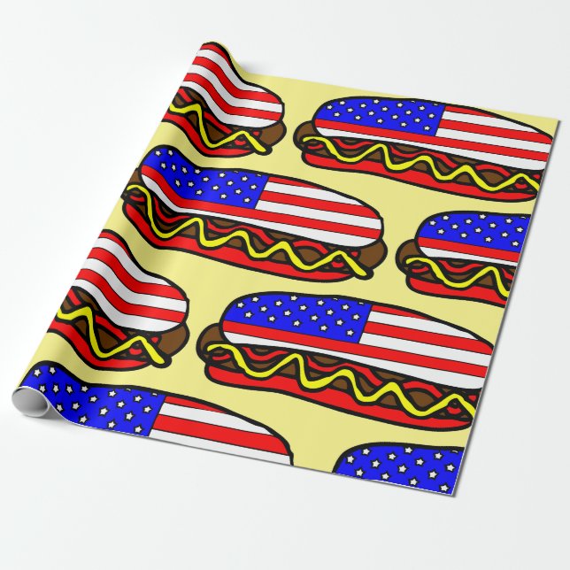 Patriotischer amerikanischer FlaggenHot Dog Geschenkpapier (Ungerollt)