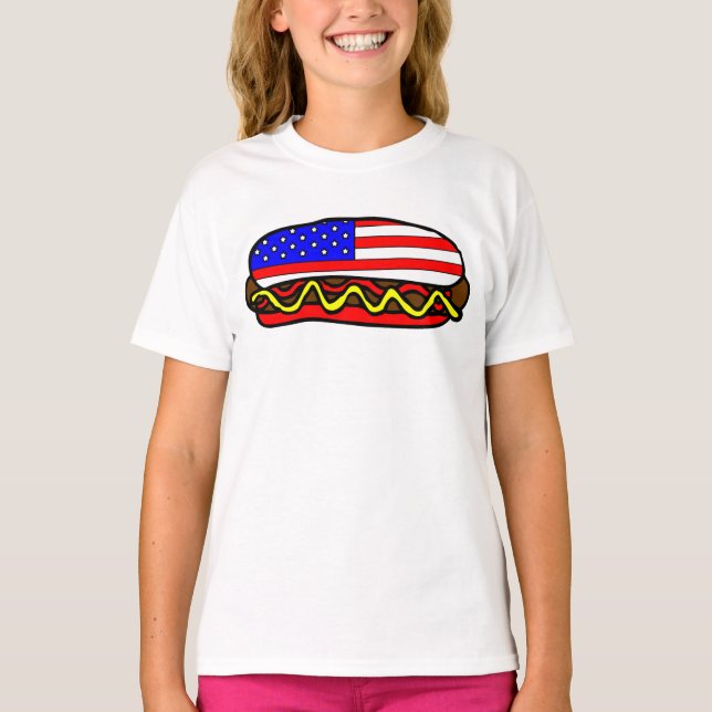 Patriotischer amerikanischer FlaggenHot Dog T-Shirt (Vorderseite)