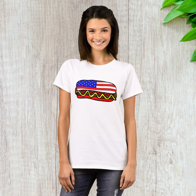 Patriotischer amerikanischer FlaggenHot Dog T-Shirt (Von Creator hochgeladen)