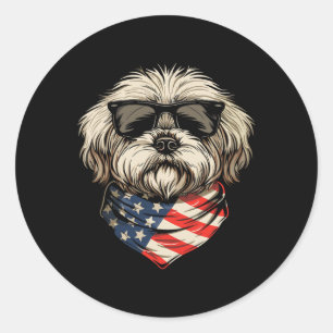 Patriotischer amerikanischer Shih Tzu USA-Flagge H Runder Aufkleber