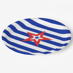 Patriotischer amerikanischer Star auf blauen und w Pappteller