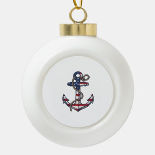 Patriotischer Anker Vintage Vektor Design_1 Keramik Kugel-Ornament